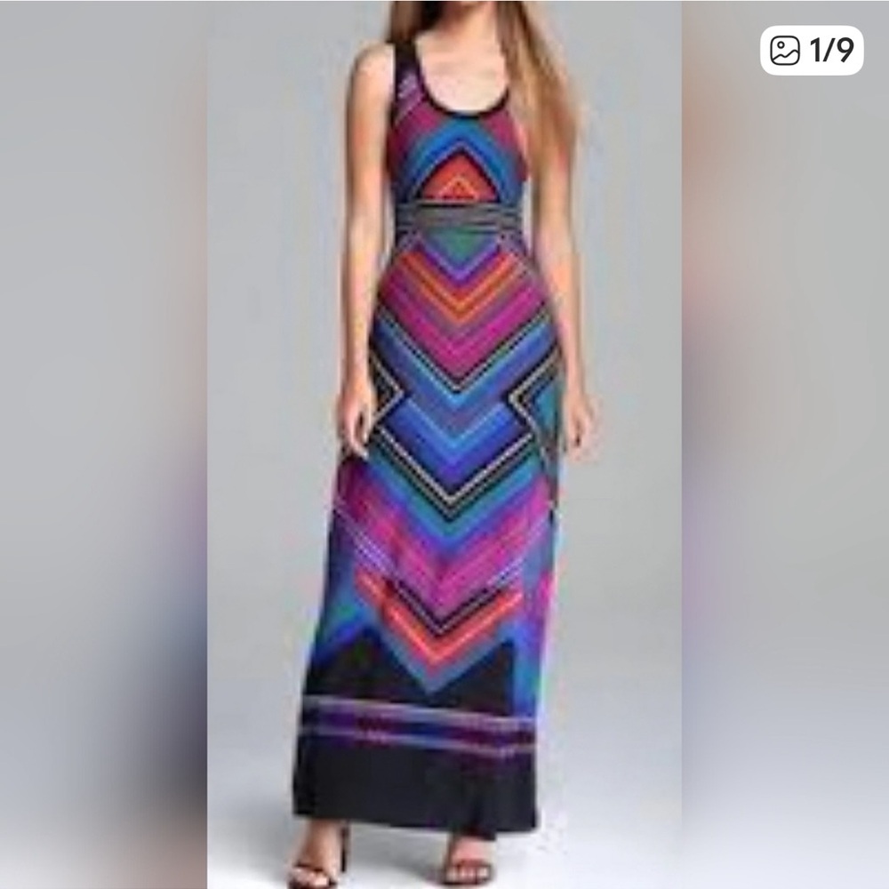 Calvin Klein Vibrant Striped / Chevron Retro Maxi Dress Size 10